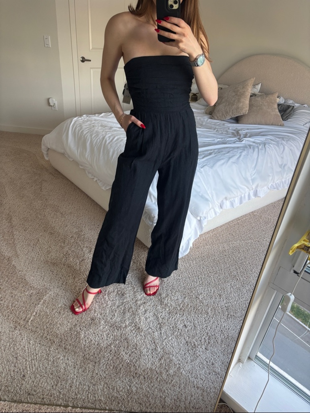 Abercrombie & fitch linen Emerson Strapless Black Wide-Leg Jumpsuit